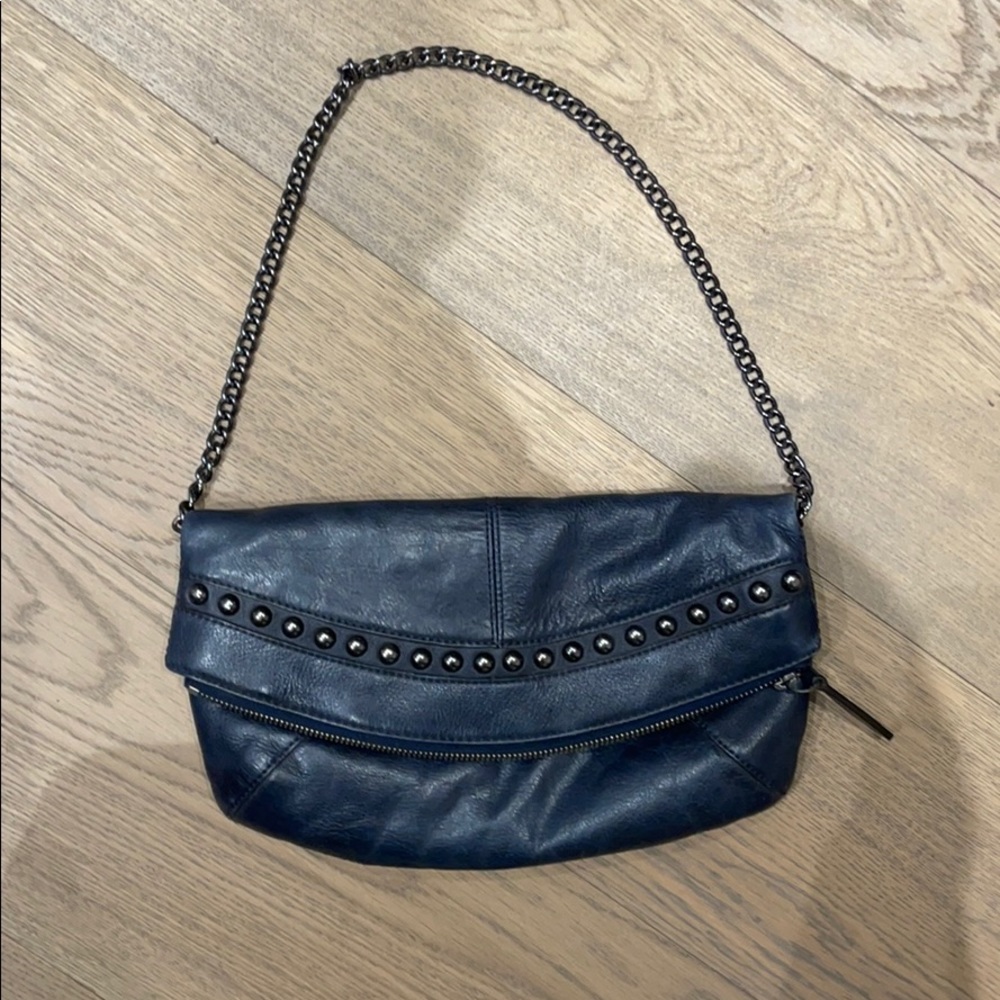 Navy Leather studded Fold over purse